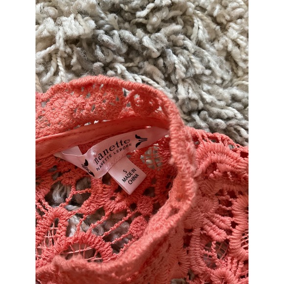 Nanette Lepore Coral Pink Floral Guipure Lace Sleeveless Mock Neck Top Small - Picture 2 of 12